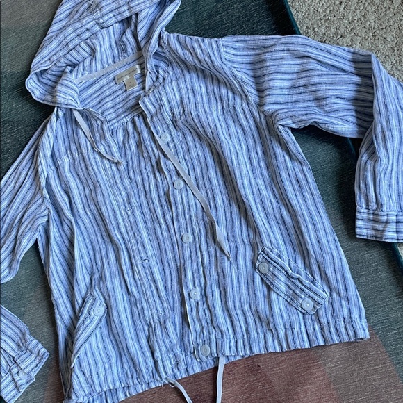 Christopher & Banks Coastal Blue and White Striped Linen Layering Jacket - Picture 6 of 12